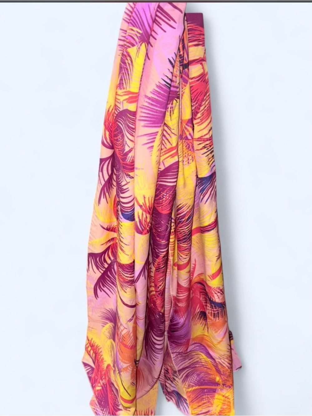 Shark Fin Tag Tropical Print Scarf in Pink, Yellow & Purple